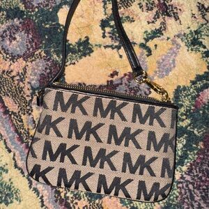 Michael Kors Black and Tan MK Pattern Wristlet
